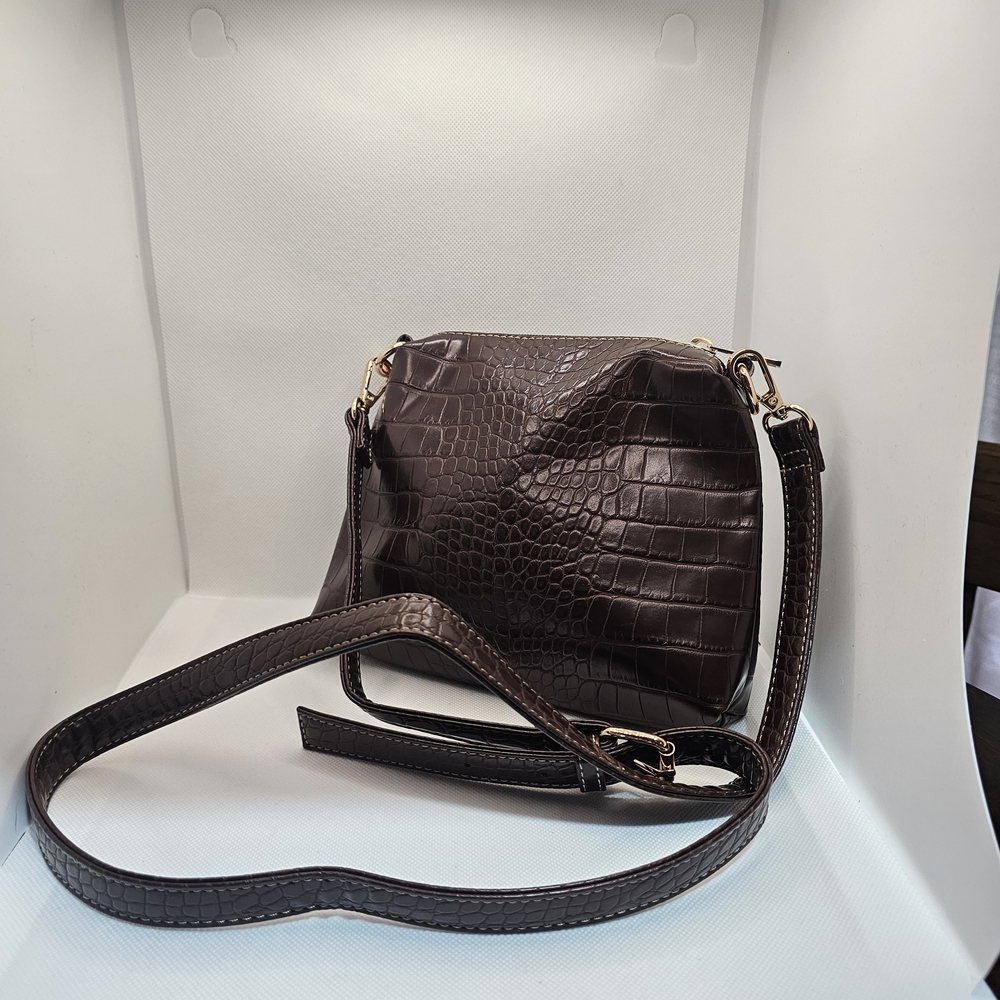 Classic Croc-Embossed Crossbody Bag - Dark Brown